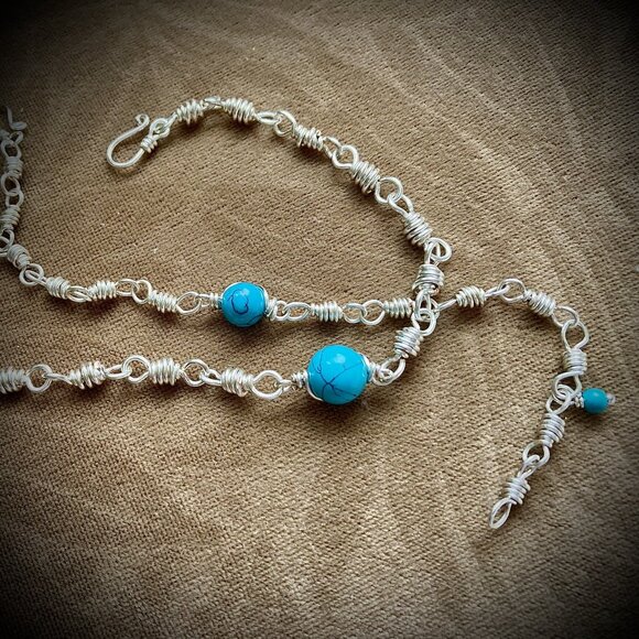 Silver Tone Long-Distance Relationship Bracelets, Turquoise gemstone set of two - Picture 9 of 16